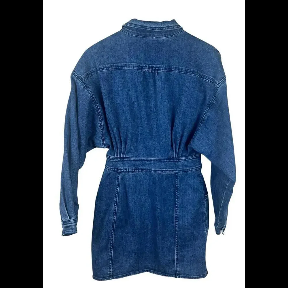 Free People Bo Denim Marine Indigo Mini‎ Dress Jacket S Button Up